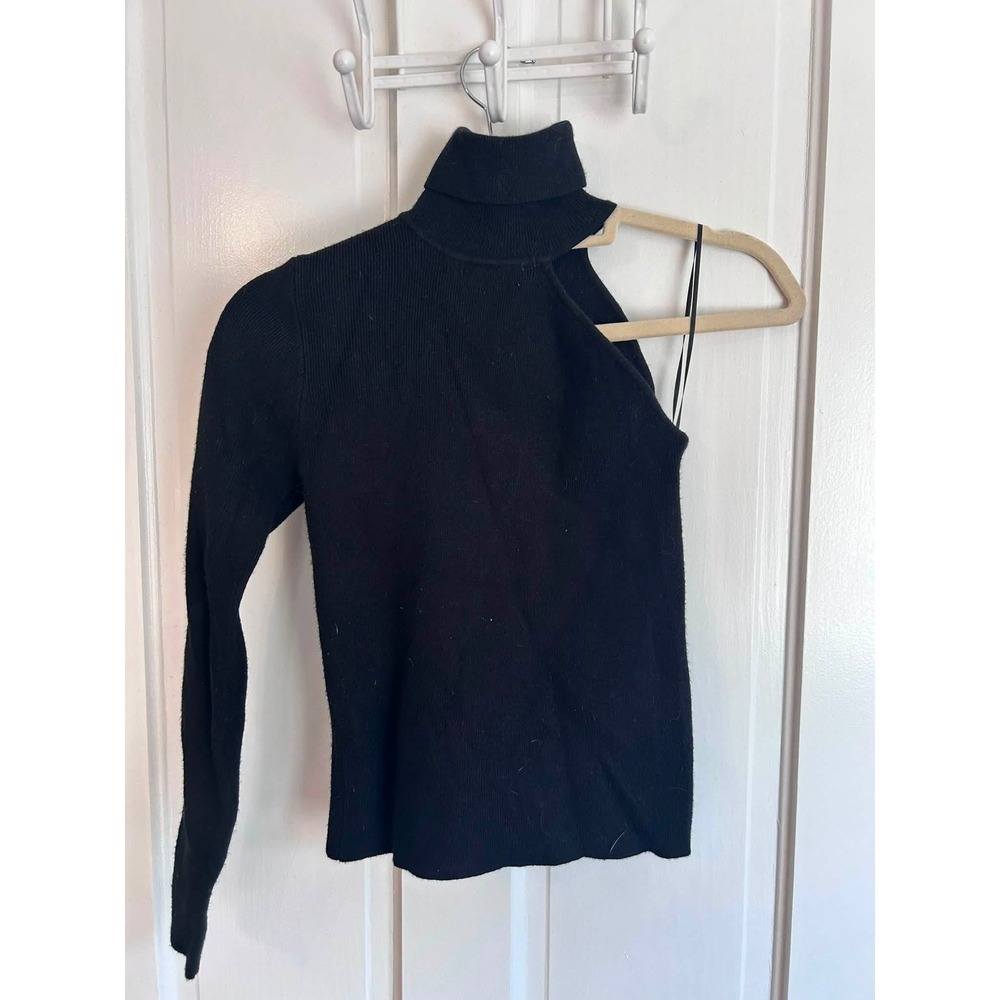 Bardot One Shoulder Sweater Women S Black Ribbed Cutout Turtleneck Top